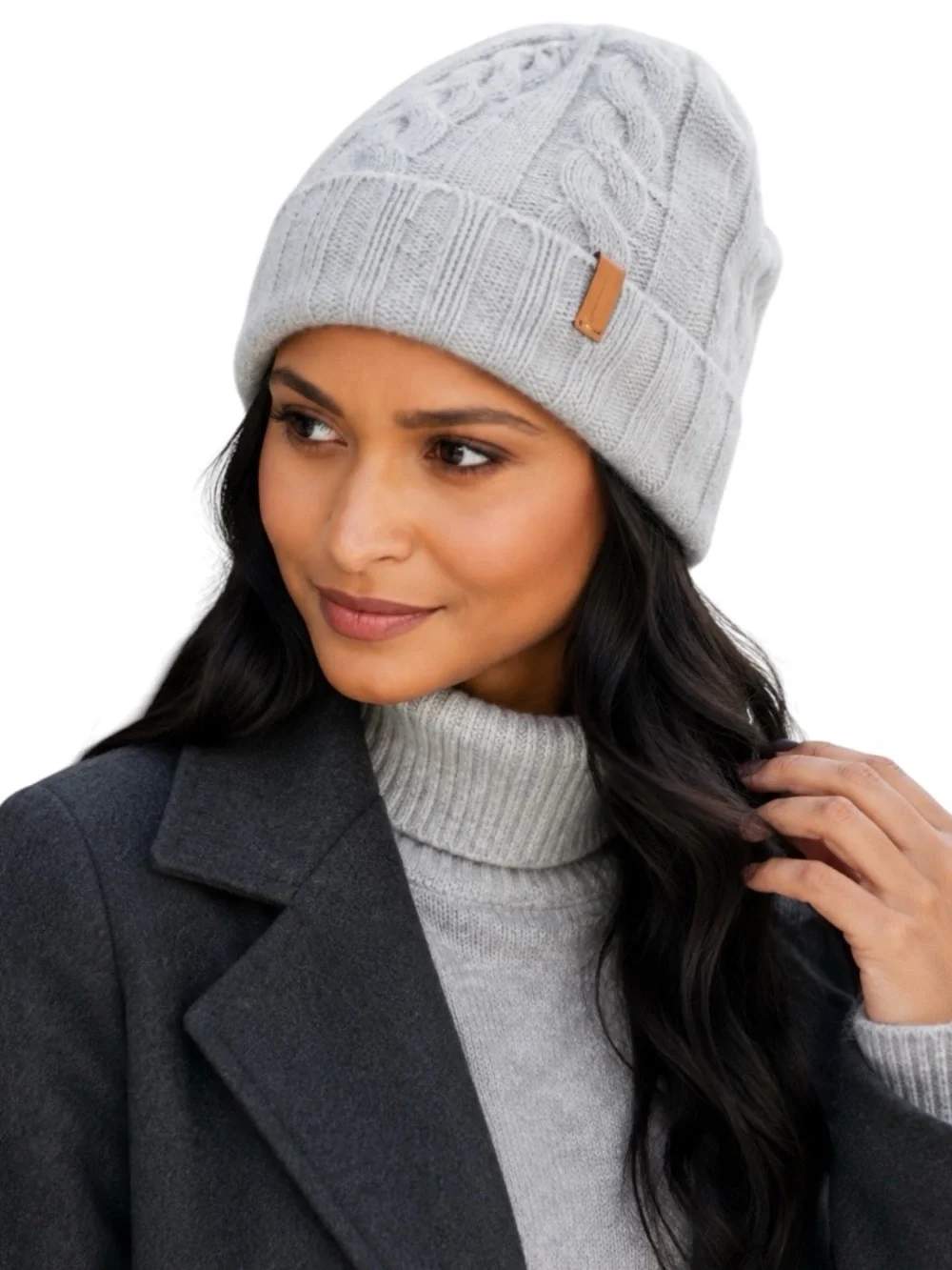 Vince Airspun Merino Wool Blend Cable Knit Cuffed Beanie Hat Gray One Size NWT
